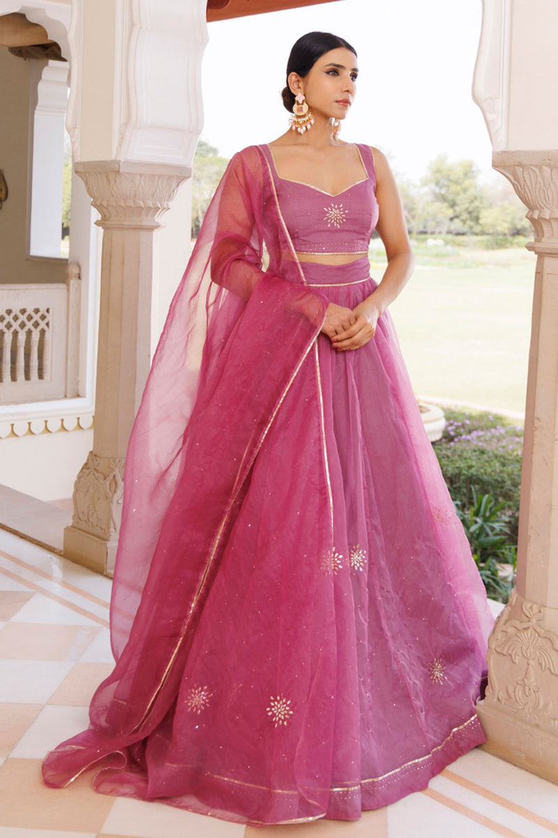 Bejewelled Purple Mukaish Work Lehenga Set