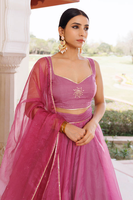 Bejewelled Purple Mukaish Work Lehenga Set