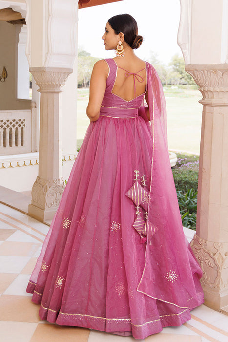 Bejewelled Purple Mukaish Work Lehenga Set