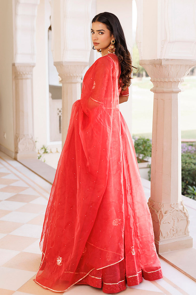 Savvy Red Mukaish Work Lehenga Set
