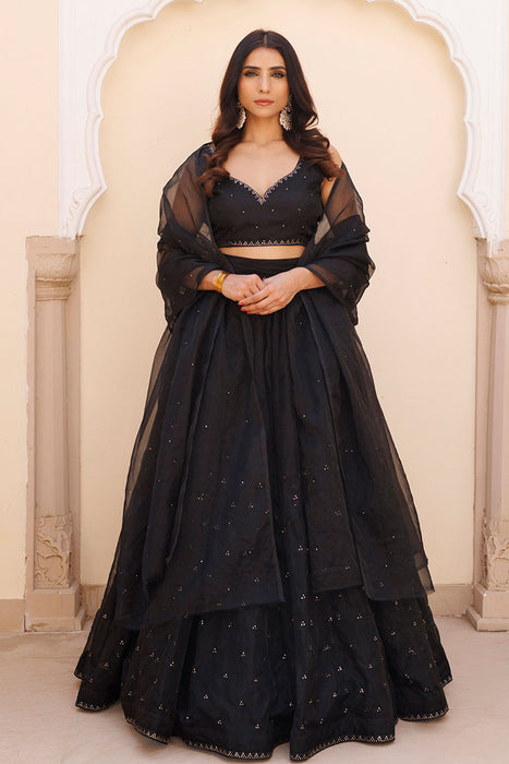 Diamente Black Organza Lehenga Set