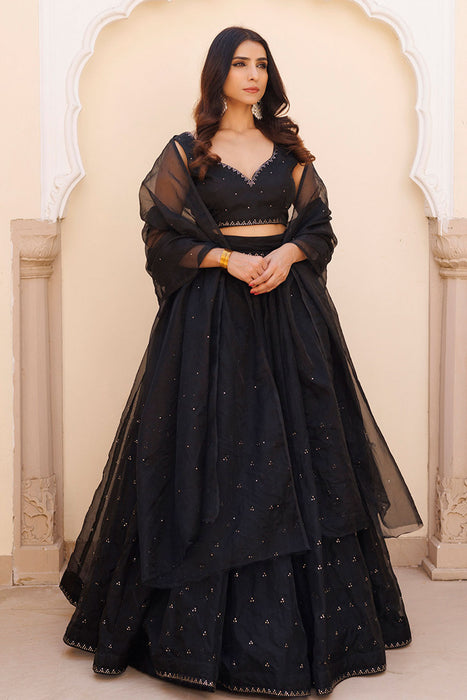 Diamente Black Organza Lehenga Set