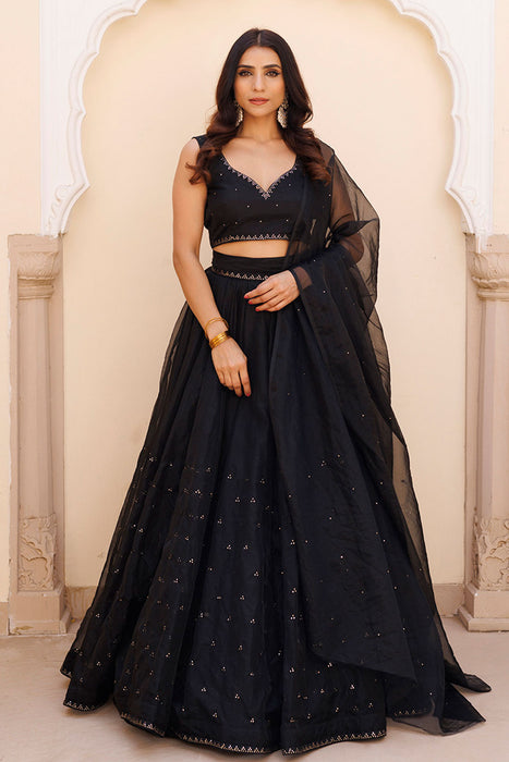 Diamente Black Organza Lehenga Set