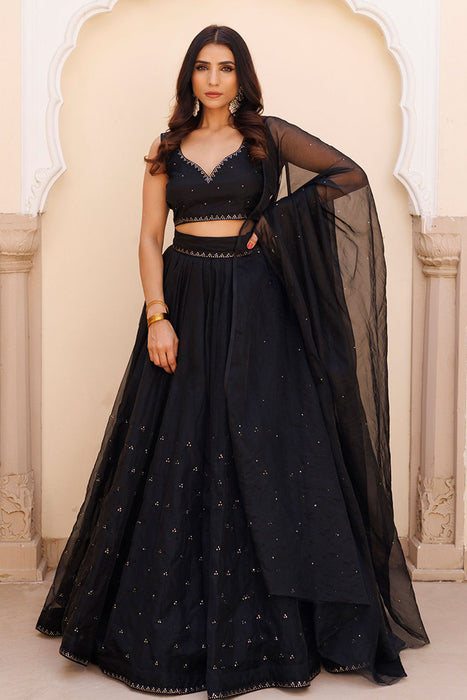 Diamente Black Organza Lehenga Set