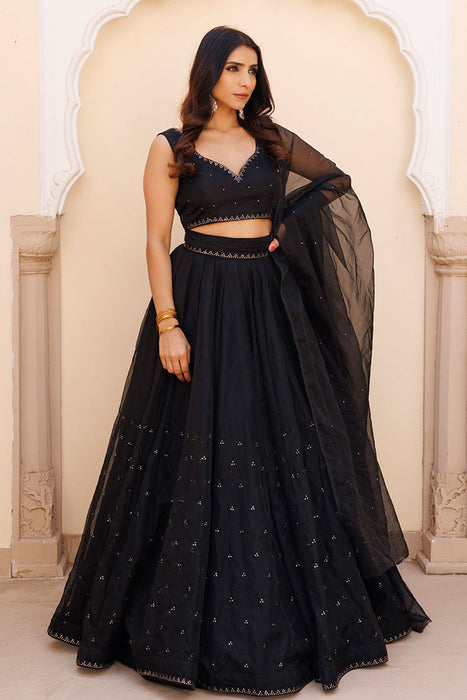 Diamente Black Organza Lehenga Set