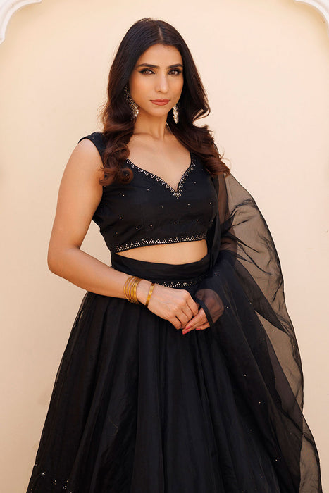 Diamente Black Organza Lehenga Set