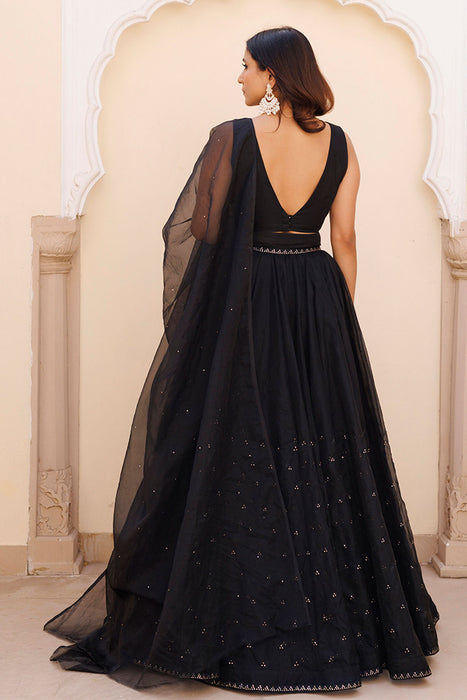 Diamente Black Organza Lehenga Set