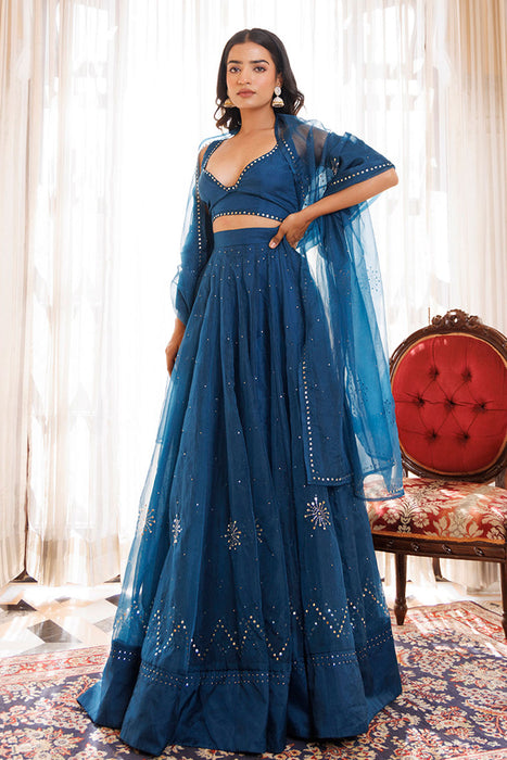 Mosaic Blue Organza Lehenga Set