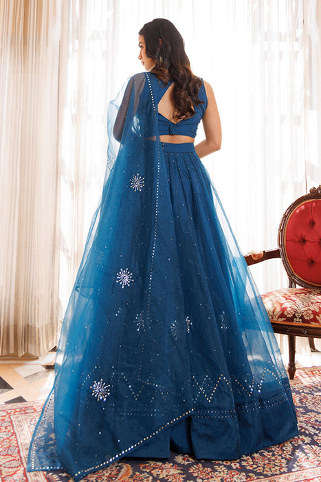 Mosaic Blue Organza Lehenga Set