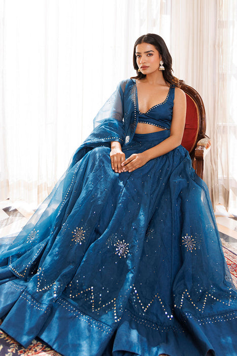 Mosaic Blue Organza Lehenga Set