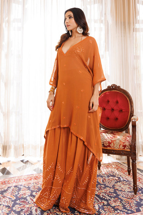 Rustic Brown Cotton Embroidered Garara Set