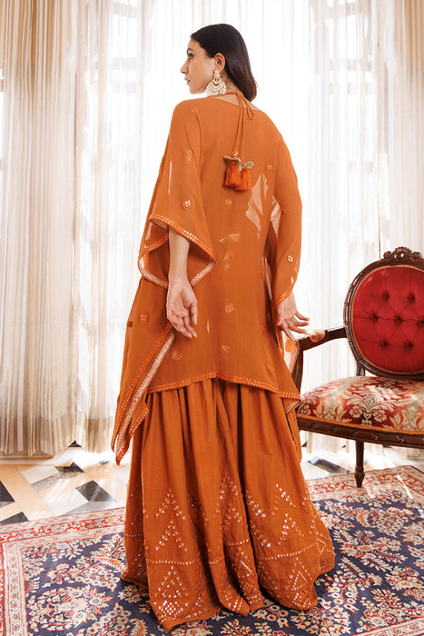 Rustic Brown Cotton Embroidered Garara Set