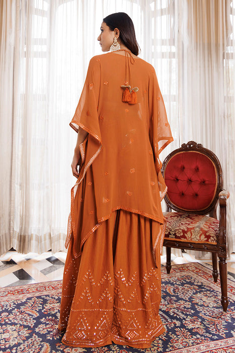 Rustic Brown Cotton Embroidered Garara Set