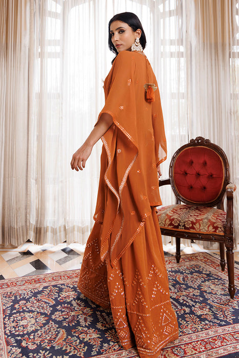 Rustic Brown Cotton Embroidered Garara Set