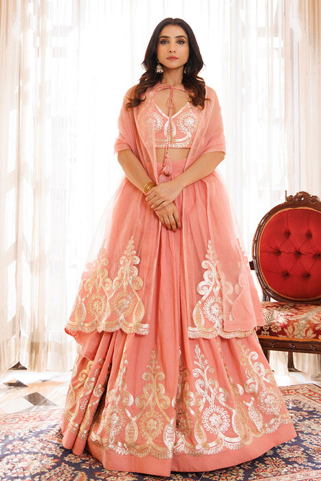 Peony Pink Cotton Embroidered Lehenga Set