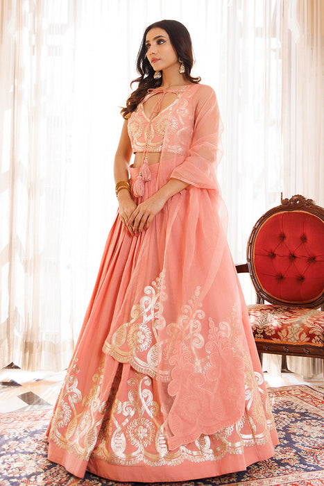 Peony Pink Cotton Embroidered Lehenga Set