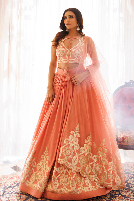 Peony Pink Cotton Embroidered Lehenga Set