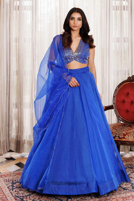 Dazzle Blue Organza Lehenga Set