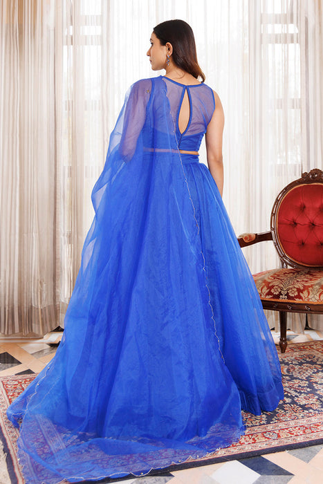 Dazzle Blue Organza Lehenga Set