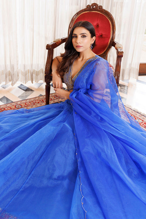 Dazzle Blue Organza Lehenga Set