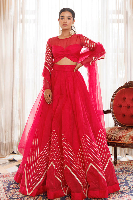 Dil Sharifa Hot Pink Organza Lehenga Set
