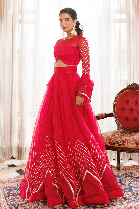 Dil Sharifa Hot Pink Organza Lehenga Set