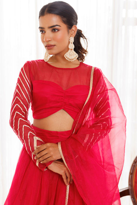 Dil Sharifa Hot Pink Organza Lehenga Set