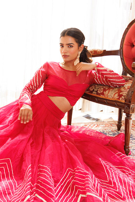 Dil Sharifa Hot Pink Organza Lehenga Set