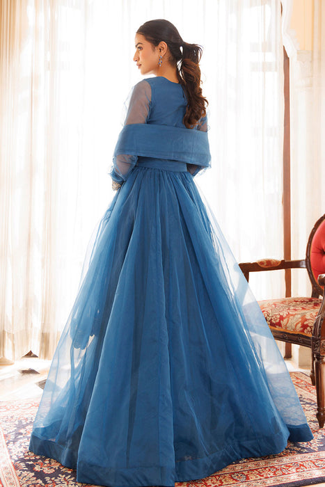 Navy Blue Organza Lehenga Set