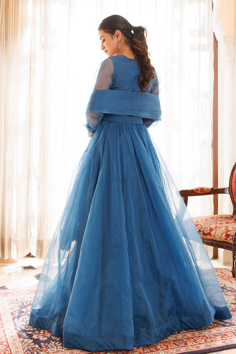 Navy Blue Organza Lehenga Set