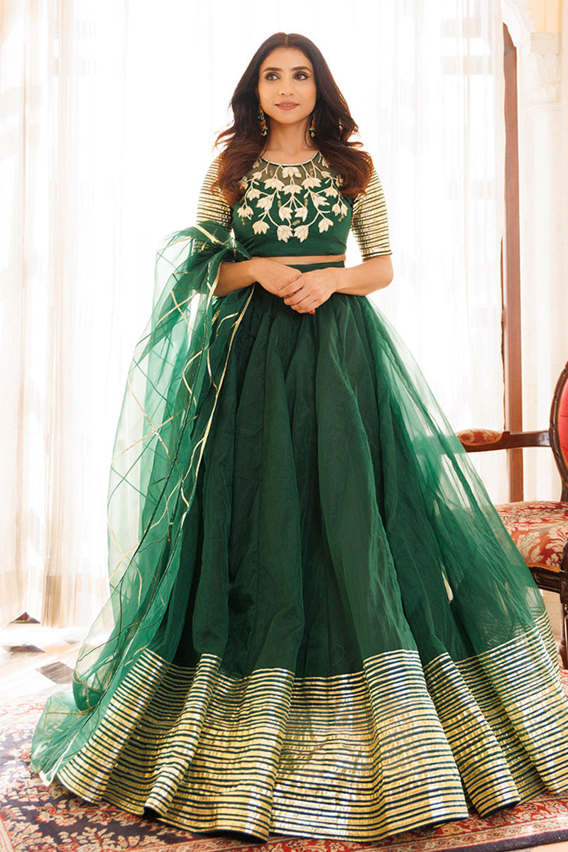 Emerald Green Organza Lehenga Set