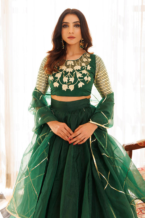 Emerald Green Organza Lehenga Set