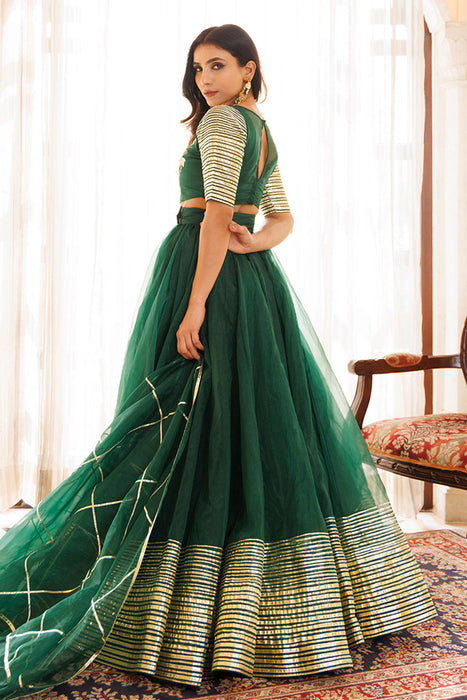 Emerald Green Organza Lehenga Set