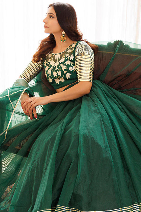 Emerald Green Organza Lehenga Set