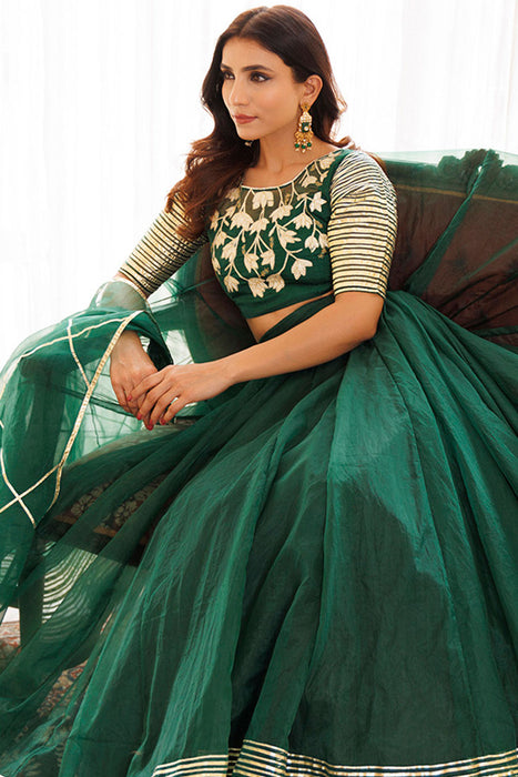 Emerald Green Organza Lehenga Set