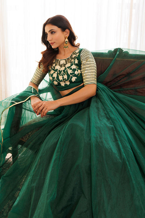 Emerald Green Organza Lehenga Set
