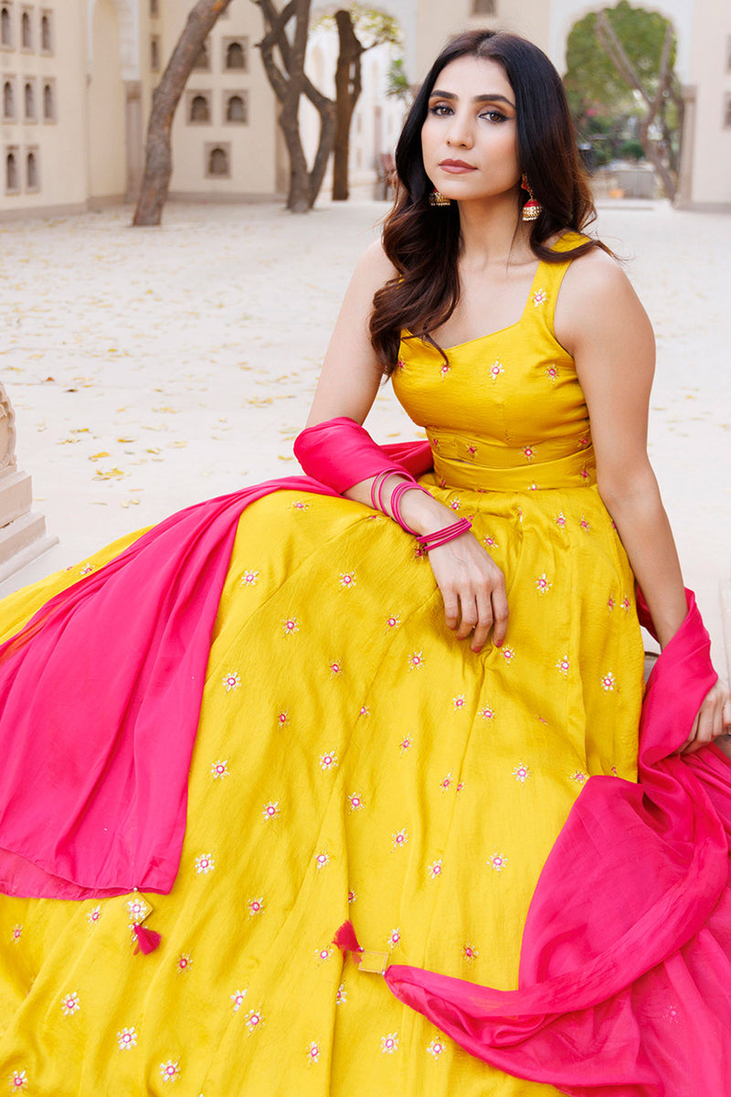 Nugget Gold Silk Lehenga Set