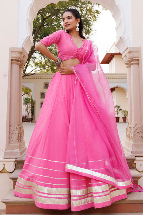 Pink Handwork Cotton Lehenga Set