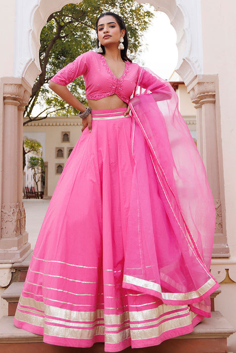 Pink Handwork Cotton Lehenga Set