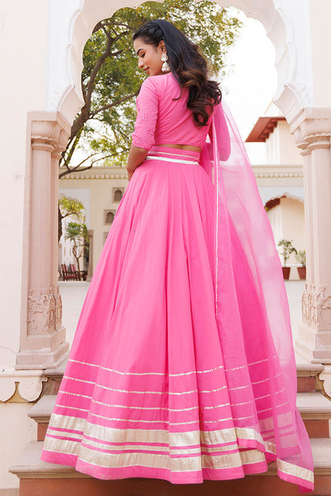 Pink Handwork Cotton Lehenga Set
