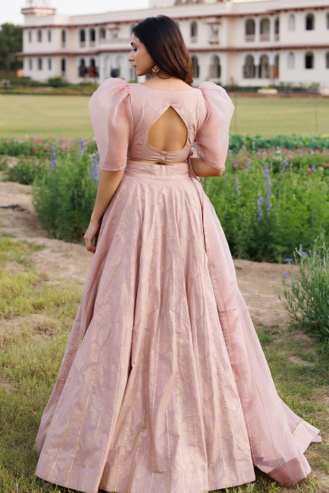 Rose Shadow Pink Handblock Printed Lehenga Set
