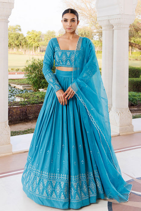 Heaven Mist Blue Cotton Lehenga Set
