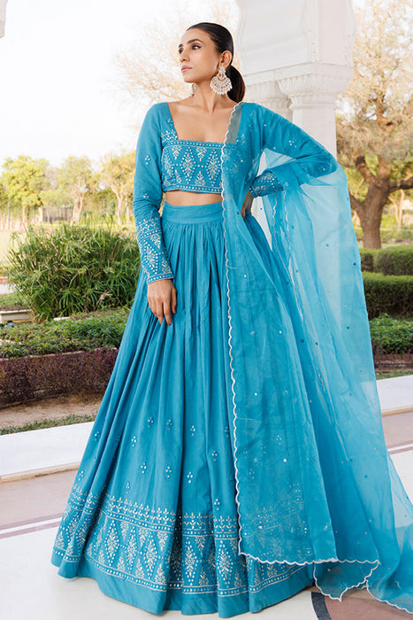 Heaven Mist Blue Cotton Lehenga Set