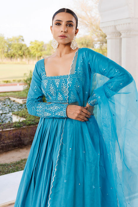 Heaven Mist Blue Cotton Lehenga Set