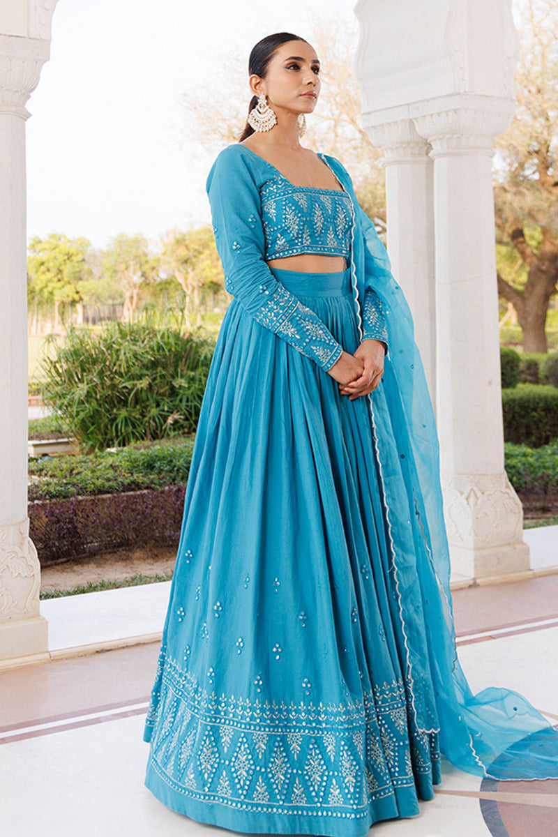 Heaven Mist Blue Cotton Lehenga Set