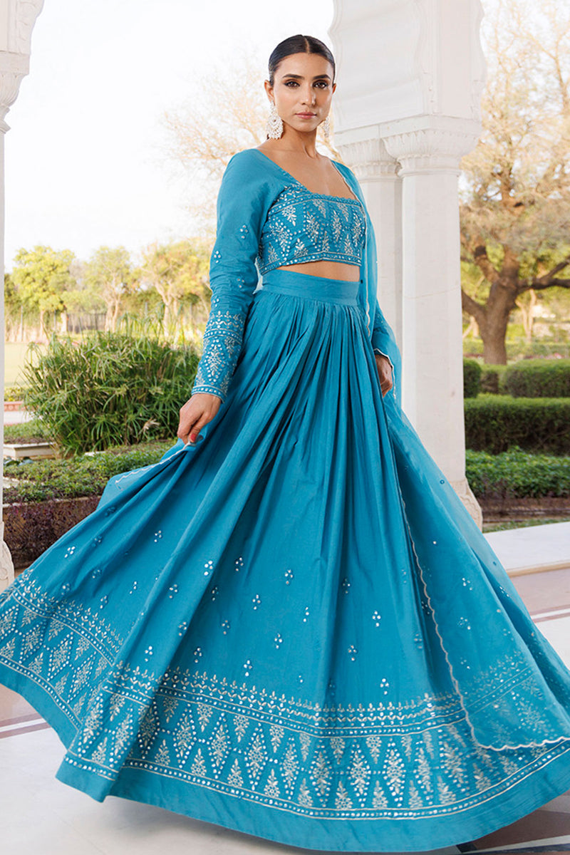 Heaven Mist Blue Cotton Lehenga Set