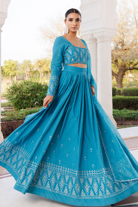 Heaven Mist Blue Cotton Lehenga Set