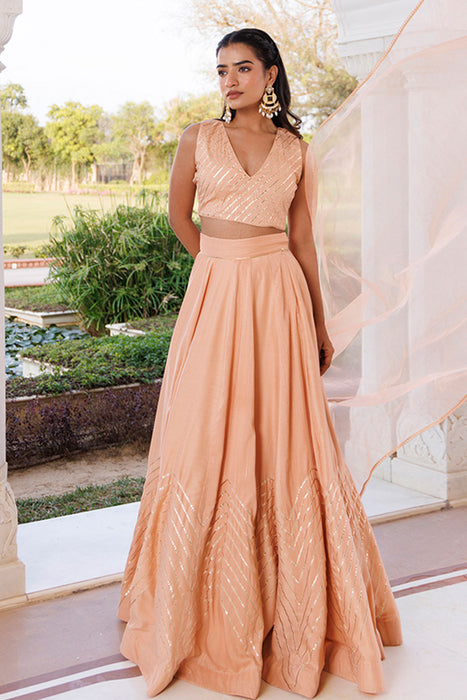 Coral Sand Silk Lehenga Set