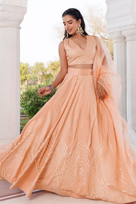Coral Sand Silk Lehenga Set