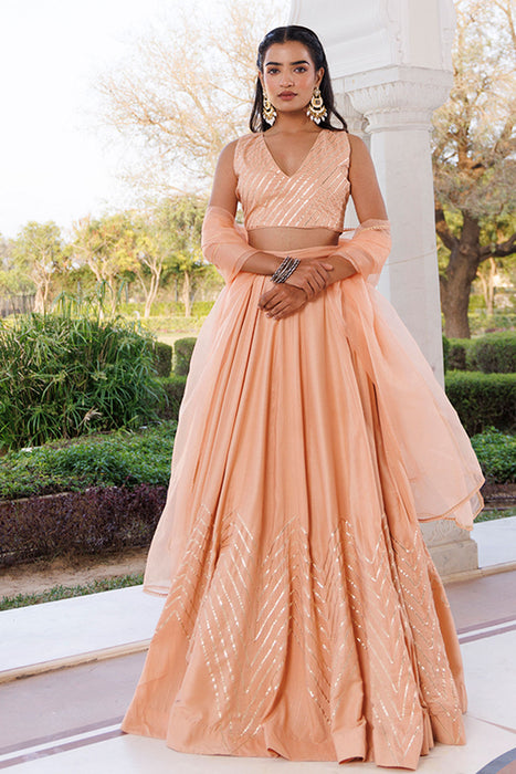 Coral Sand Silk Lehenga Set